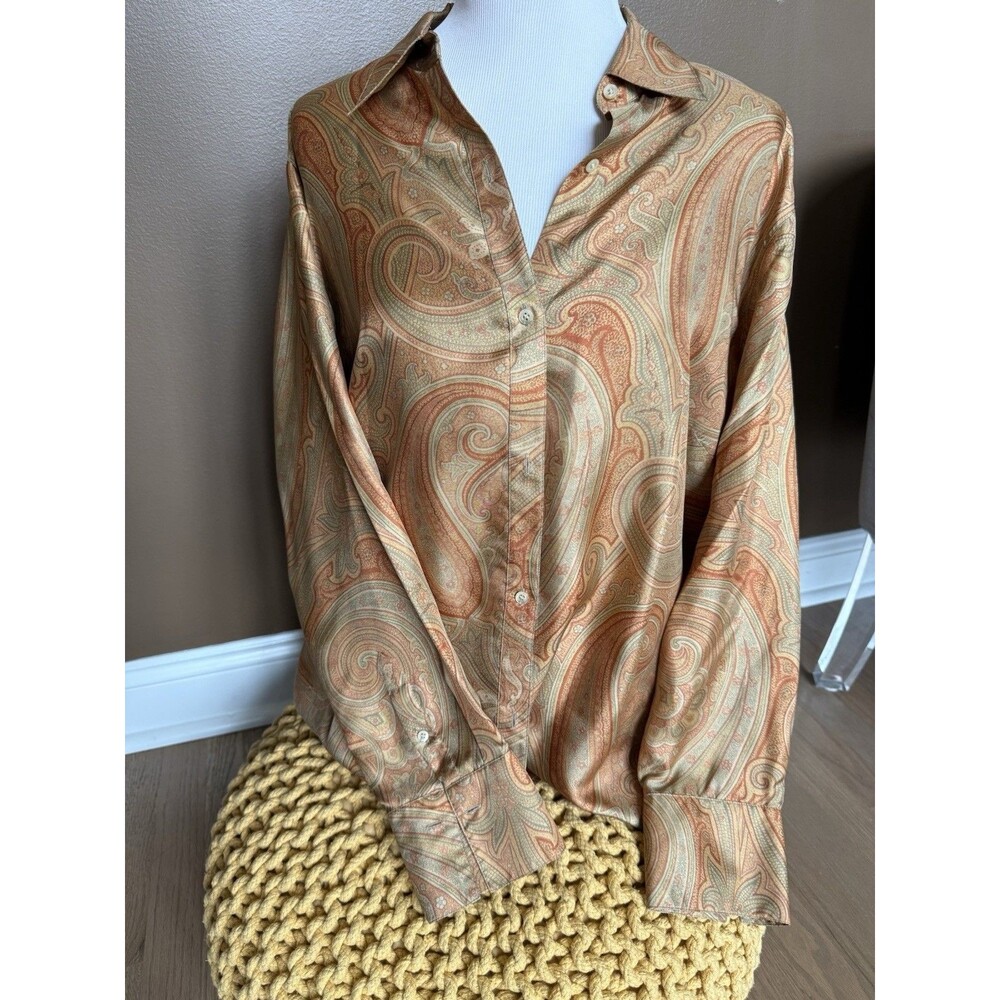 Lauren Ralph Lauren 20W 100% Silk Paisley Button Down Blouse Plus Size